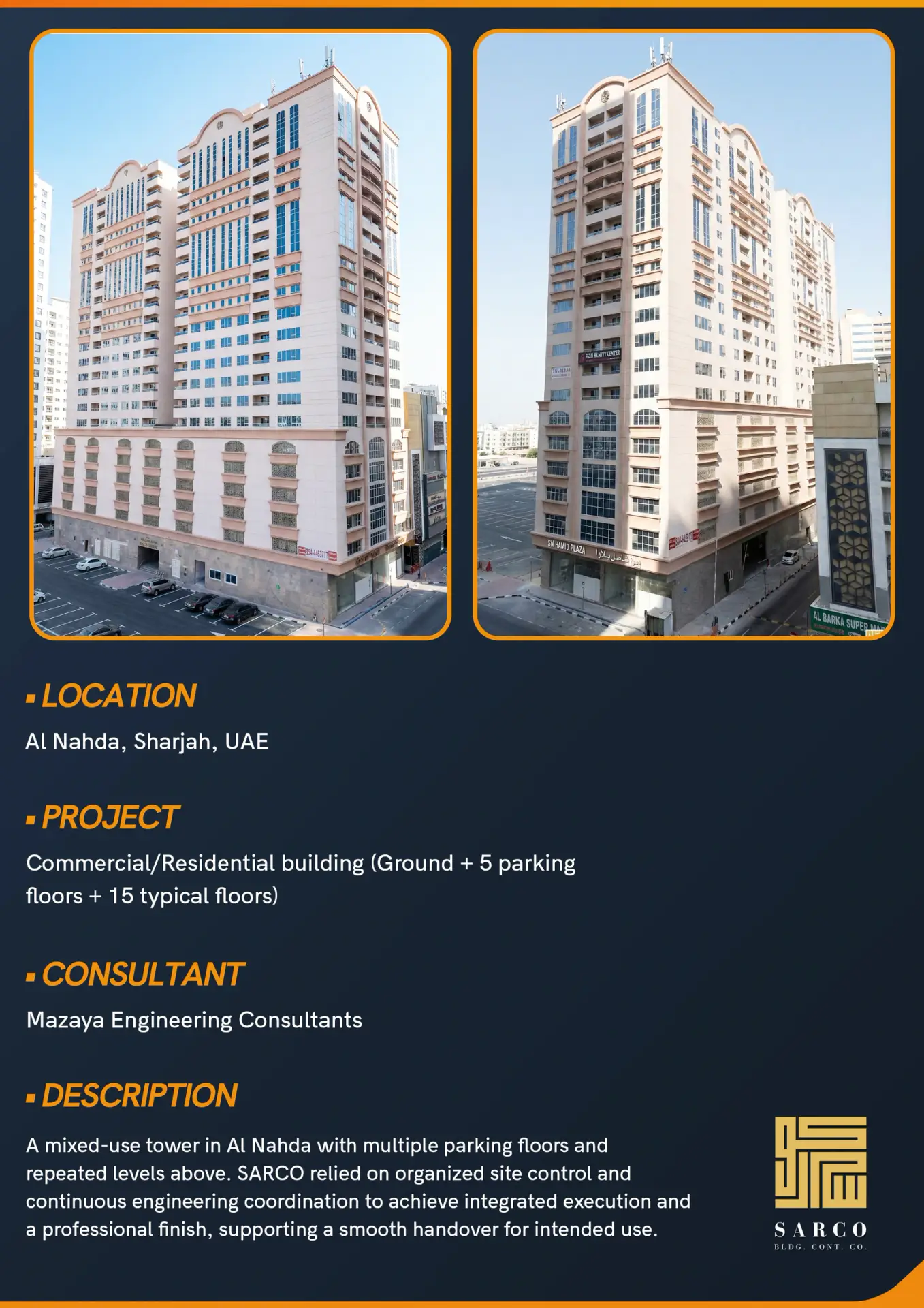 Commercial/Residential building (Ground + 5 parking floors + 15 typical floors)